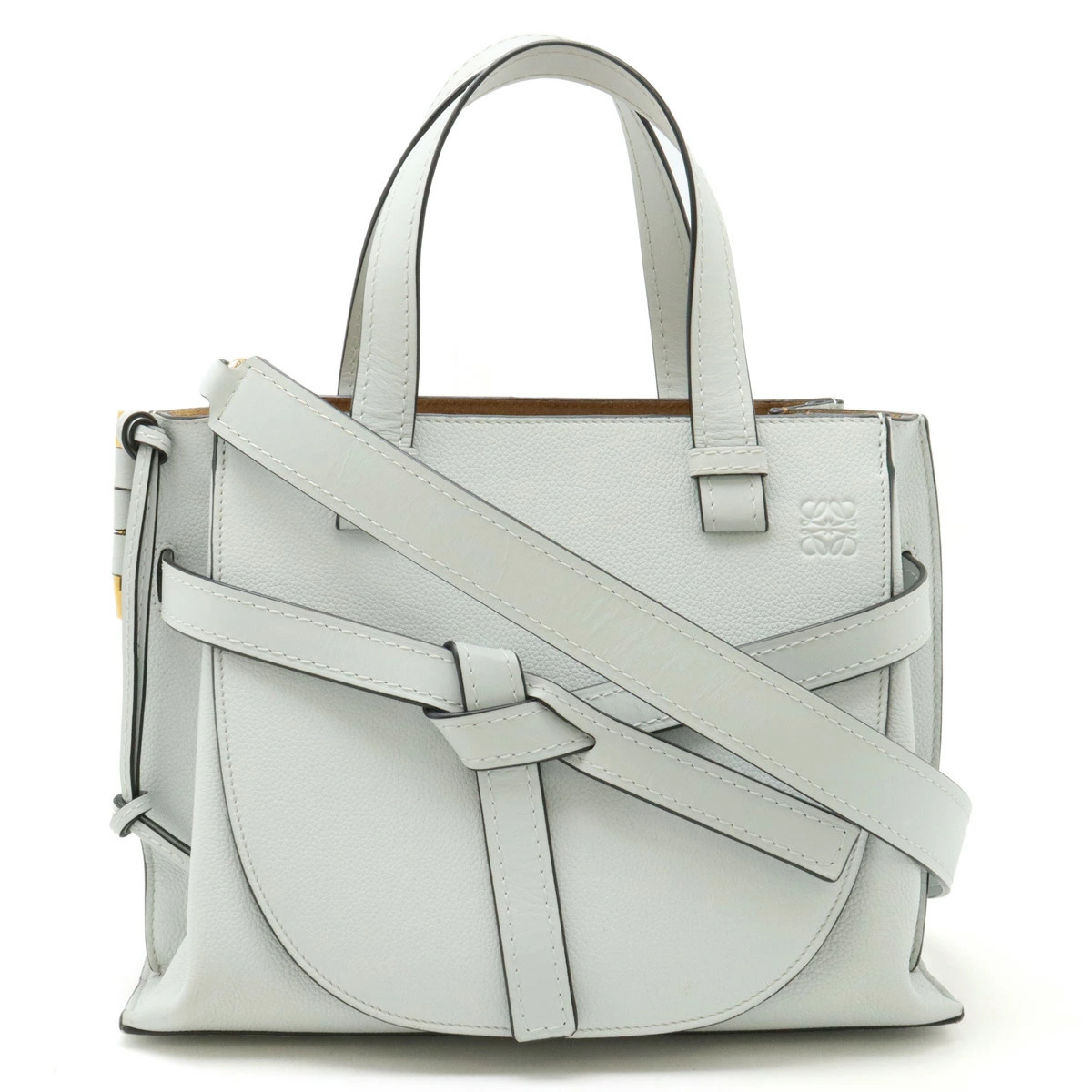 Loewe Anagram Gate Top Handle Bag Handbag Tote Shoulder Leather Pale Blue